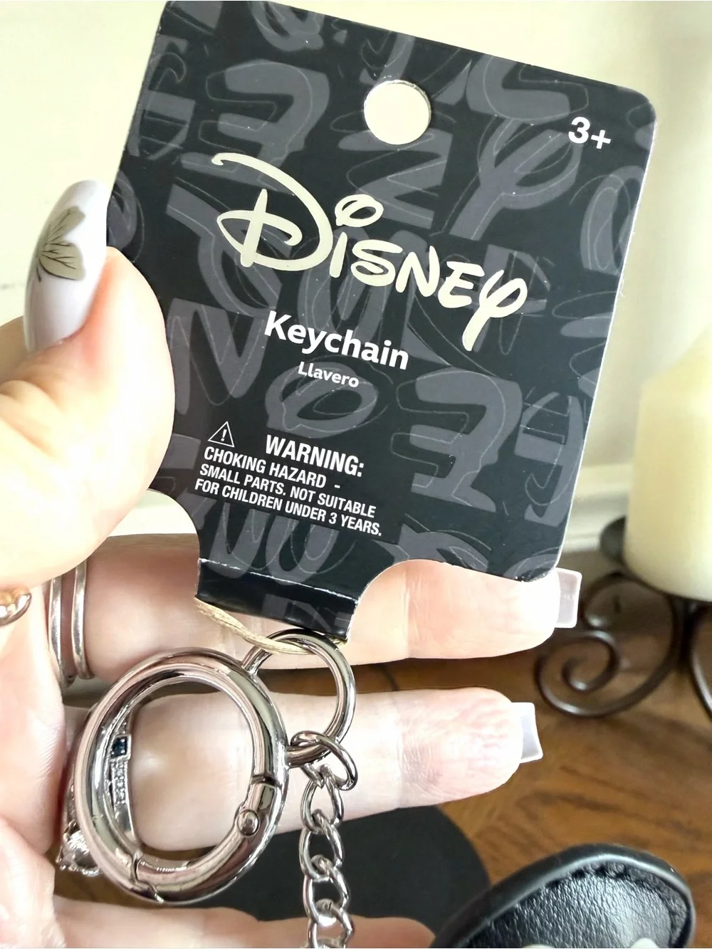 Disney Mickey Mouse  Black Faux-Leather Keychain bag charm with pearl accents